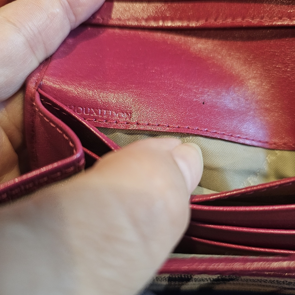 Burberry Haymarket Wallet With Rasberry Leather Trim - Picture 12 of 14